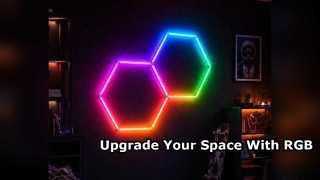 Sistema de techo modular RGB con luz hexagonal LED en forma de panal que ofrece opciones de instalación flexibles para garaje, gimnasio, taller y oficina