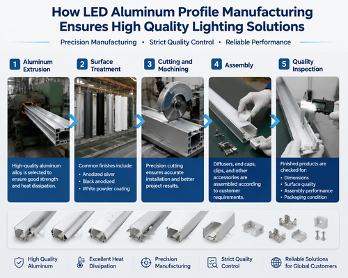 Últimos blogs de la empresa sobre Cómo la fabricación de perfiles de aluminio LED garantiza soluciones de iluminación de alta calidad