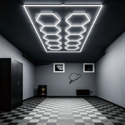 Un buen precio. 568W LED Light Hexagon Sistema de iluminación de techo modular para garaje Gimnasio Taller de oficina Conectable Honeycomb LED Hex Light Panels en línea