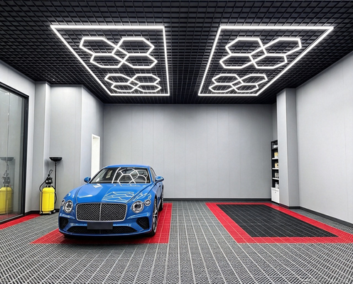 Un buen precio. Sistema de iluminación modular LED hexagonal de 512W para garaje, gimnasio, taller, oficina, paneles de luz LED hexagonales conectables tipo panal en línea