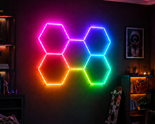 Paneles Modulares de Luz LED Hexagonal RGB Conectables para Aplicaciones de Iluminación en Techos de Garajes, Gimnasios, Talleres y Oficinas
