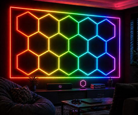 Un buen precio. Luz hexagonal LED 14RGB de control remoto de panal de abejas luz de techo 24V IP20 Iluminación ideal para gimnasio salón de garaje Bar ambiente en línea