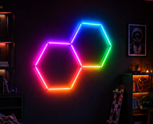 Un buen precio. Sistema de techo modular RGB con luz hexagonal LED en forma de panal que ofrece opciones de instalación flexibles para garaje, gimnasio, taller y oficina en línea
