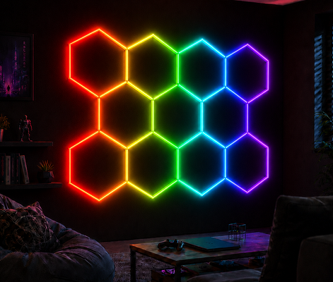 Paneles Modulares de Luz LED RGB Hexagonal Tipo Panal de Abeja Adecuados para Garaje, Gimnasio, Taller y Oficina, Elegantes Soluciones de Iluminación