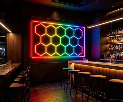 Un buen precio. Luz hexagonal LED 14RGB de control remoto de panal de abejas luz de techo 24V IP20 Iluminación ideal para gimnasio salón de garaje Bar ambiente En línea