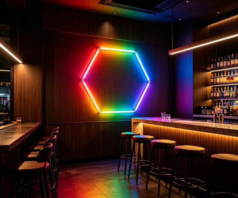 Un buen precio. Sistema de iluminación modular de techo LED RGB hexagonal para garaje, gimnasio, taller, oficina, paneles de luz LED hexagonales conectables en forma de panal En línea