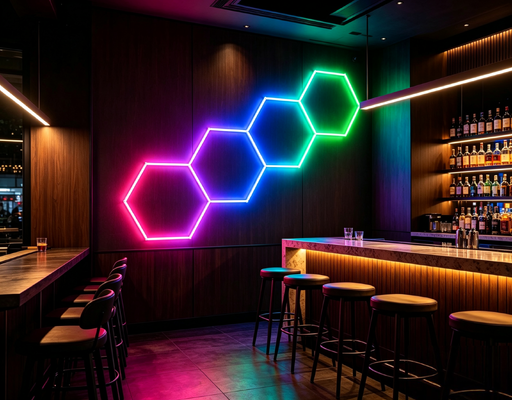 Modular RGB LED Hexagonal Light Honeycomb Panels Perfect for Garage Gym Workshop and Office Ceiling Lighting and Decoration